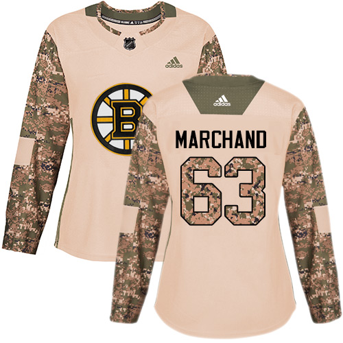 Adidas Bruins #63 Brad Marchand Camo Authentic Veterans Day Women's Stitched NHL Jersey